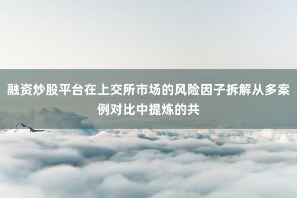 融资炒股平台在上交所市场的风险因子拆解从多案例对比中提炼的共