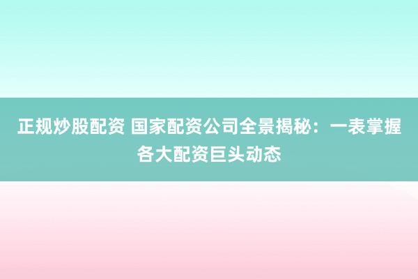 正规炒股配资 国家配资公司全景揭秘：一表掌握各大配资巨头动态
