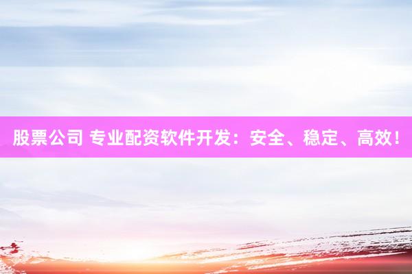 股票公司 专业配资软件开发：安全、稳定、高效！