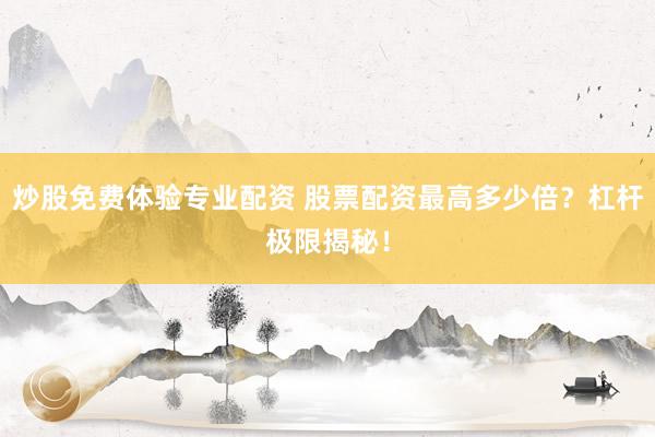 炒股免费体验专业配资 股票配资最高多少倍？杠杆极限揭秘！